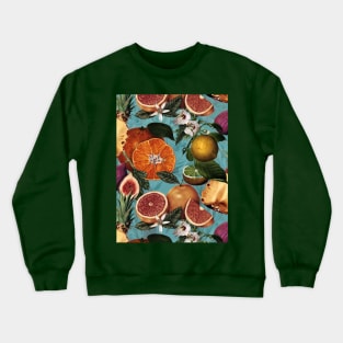 tropical pineapple and oranges botanical illustration, floral tropical fruits, turquoise green  fruit pattern Crewneck Sweatshirt